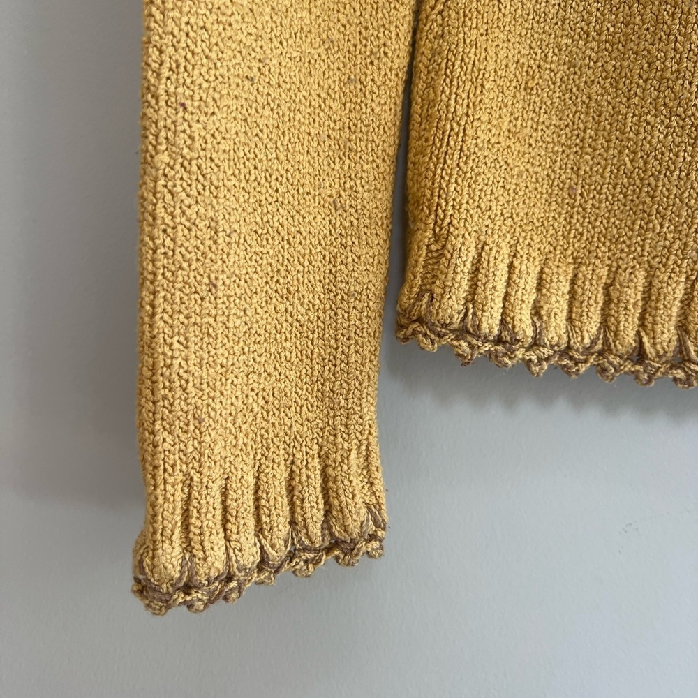 Lacoste Hungarian Fray Fringe Linen Cotton Vintage Cardigan, Mustard Yellow, M - Picture 5 of 9